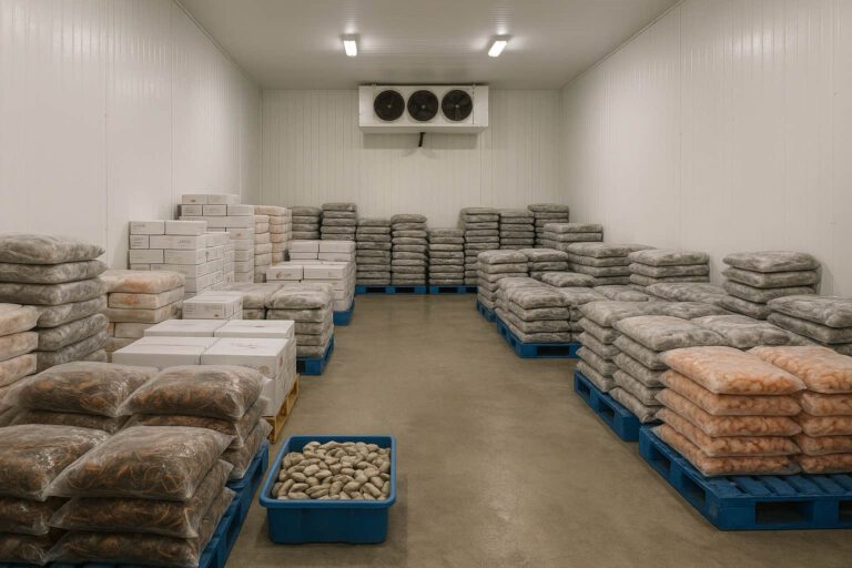 Cold room refrigeration project interior with insulated panels and storage area