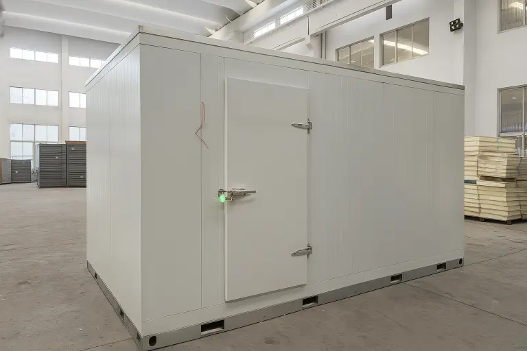 Insulated cold storage room interior for commercial refrigerated warehouse use