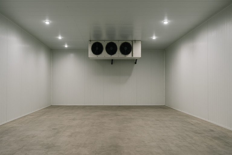 Modular cold room project interior with insulated wall panels
