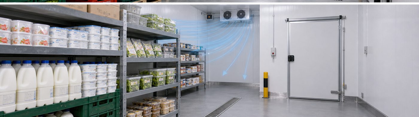 chiller room installation detail with insulated panels and refrigeration equipment
