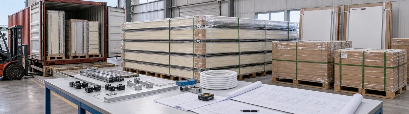 cold room company installation detail with insulated panels and refrigeration equipment