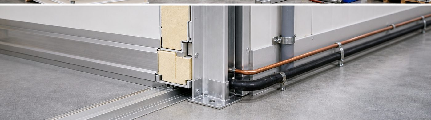 cold room installation installation detail with insulated panels and refrigeration equipment