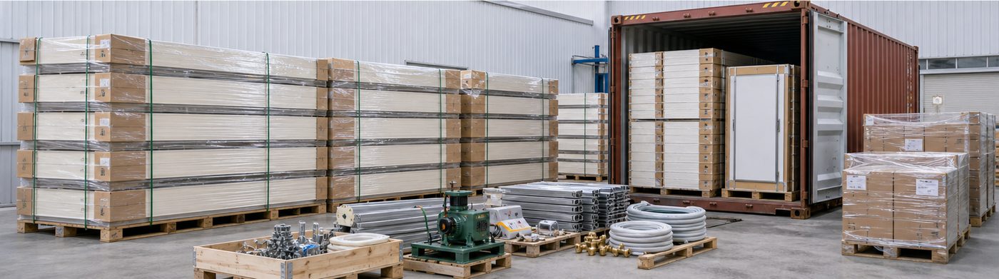cold room supplier installation detail with insulated panels and refrigeration equipment