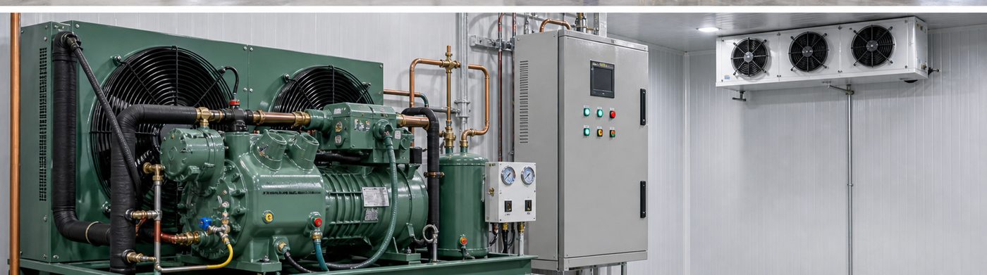 cold storage equipment installation detail with insulated panels and refrigeration equipment