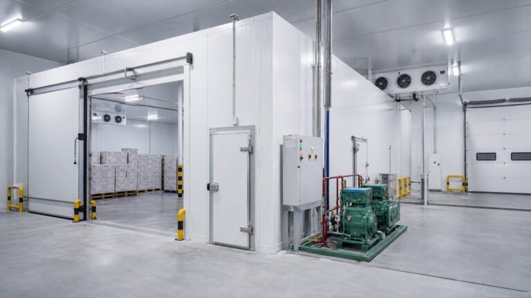Turnkey cold room solution with insulated room, doors, and refrigeration system