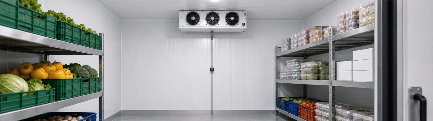 walk in cold room installation detail with insulated panels and refrigeration equipment