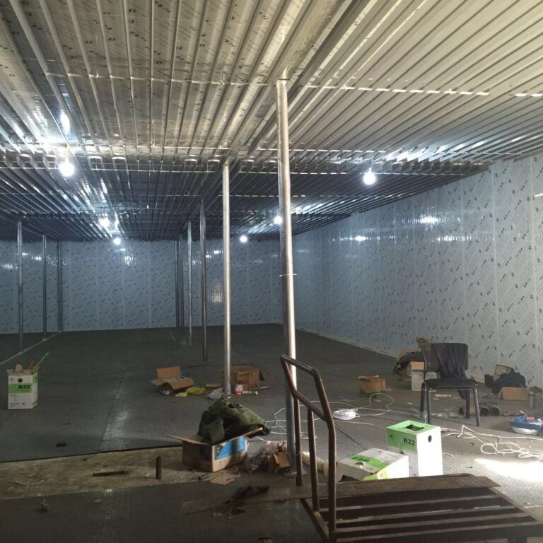 Cold Room with Ceiling-Mounted Pipe Evaporator Coils project installation