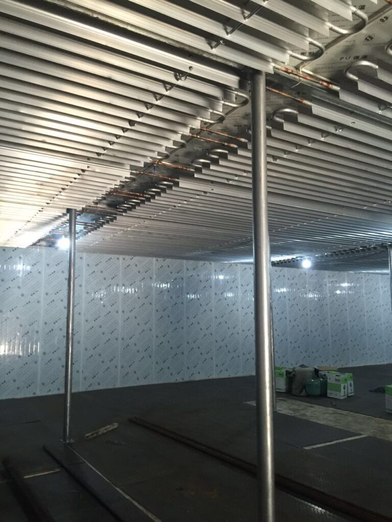 Cold Room with Ceiling-Mounted Pipe Evaporator Coils