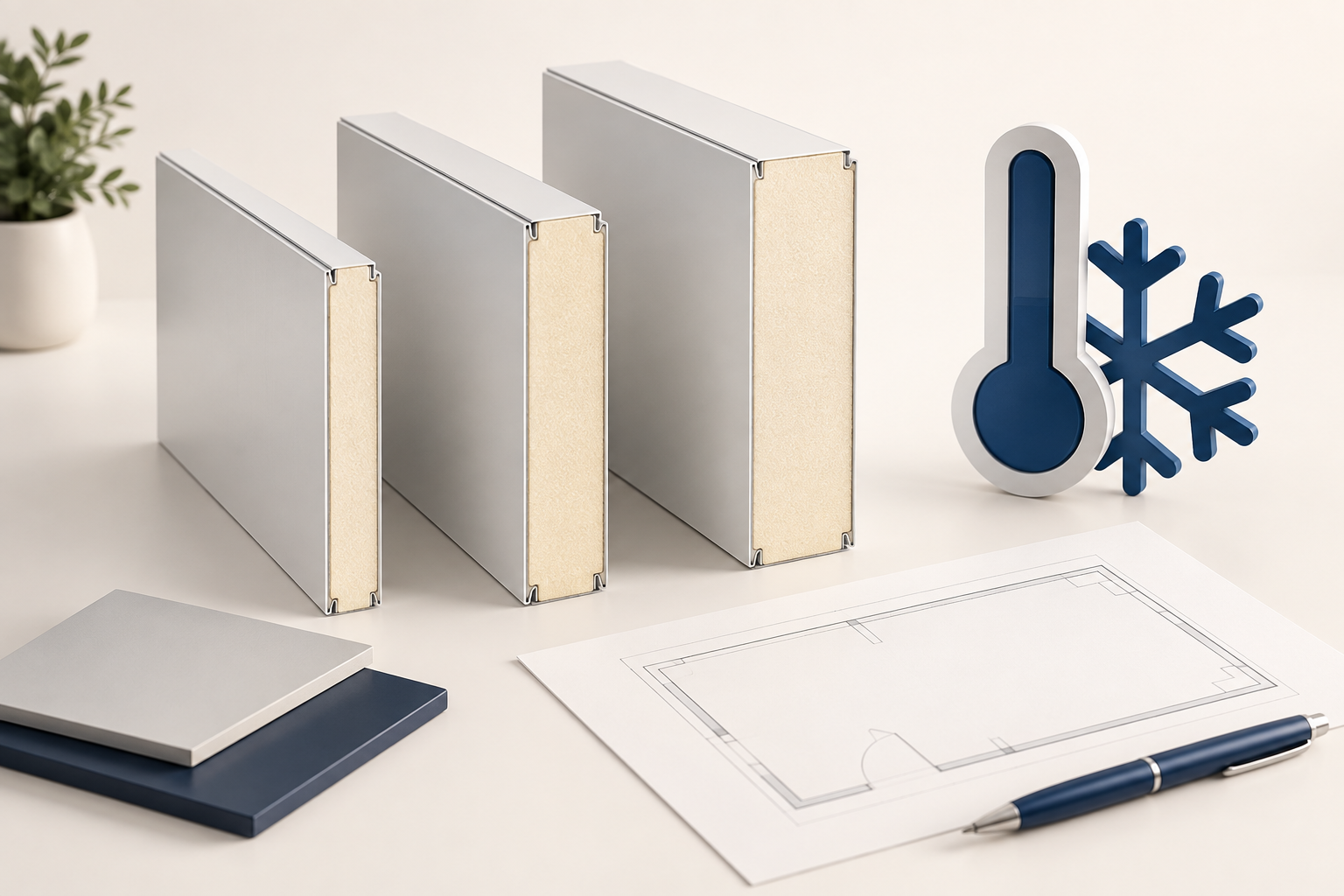 Concept illustration of panel thickness options and the project information used for selection.